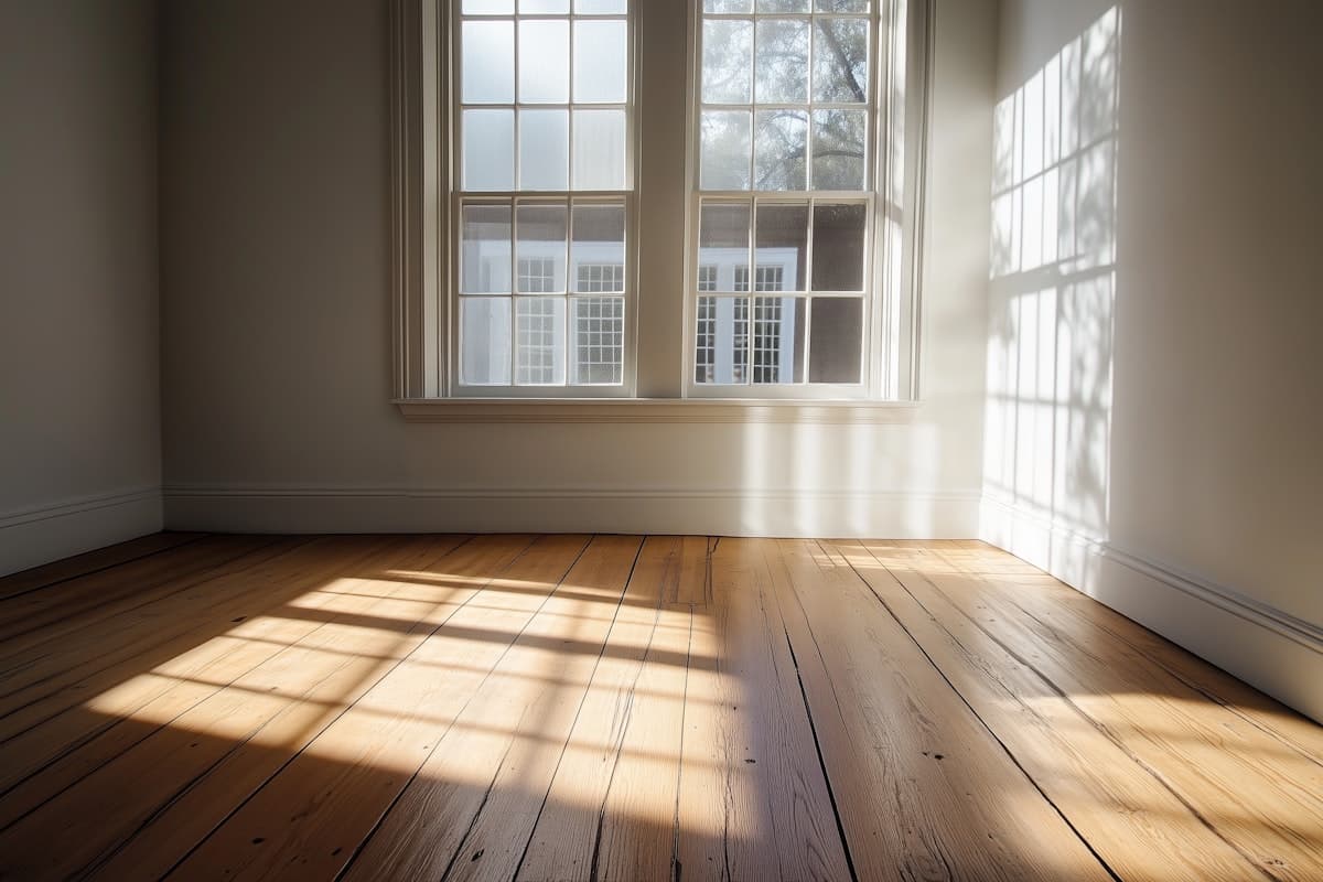 Sunlit room with new hardwood flooring